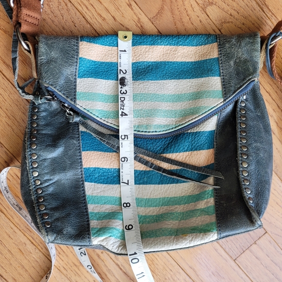 The Sak Blue Striped Distressed Leather Bag Crossbody Studded Zippered Flap - Picture 14 of 15